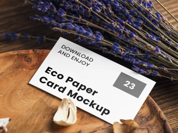 Perspective Sight of Business Card Mockup with Lavender 1