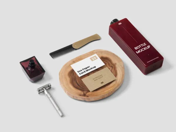 Perspective Sight of Business Cards and Barber Stationery Mockup 1