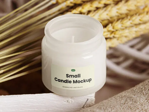 Perspective Sight of Candle Mockup with Wheat 1