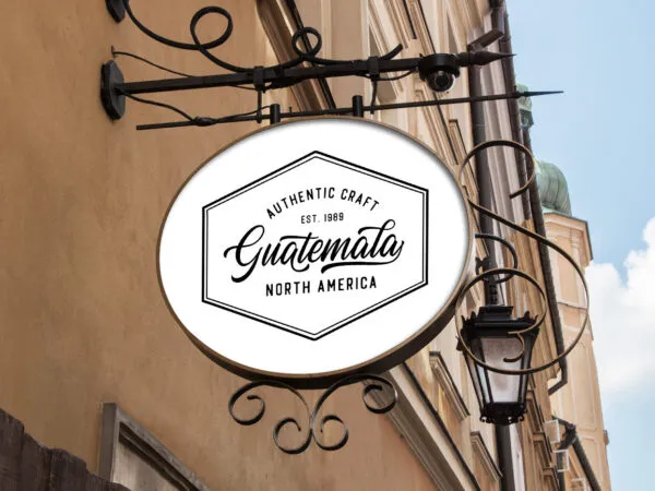 Perspective Sight of Classic Outdoor Circle Hanging Sign Mockup 1