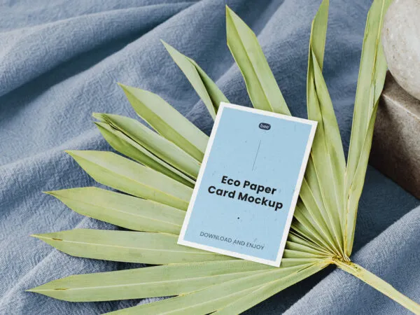 Perspective Sight of Eco Paper Card Mockup on Leaf 1