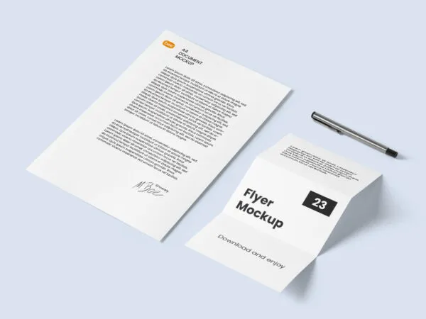 Perspective Sight of Flyer and Letterhead Mockup 1