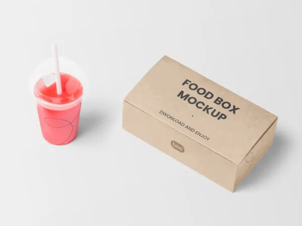 Perspective Sight of Food Box Mockup with Juice 1