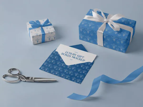 Perspective Sight of Gift Boxes Mockup with Envelope 1