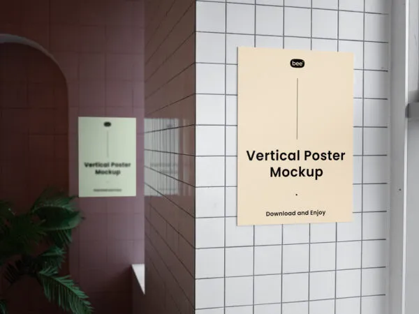 Perspective Sight of Hanging Double Vertical Poster Mockup 1