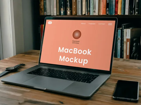 Perspective Sight of Home Office MacBook Mockup 1