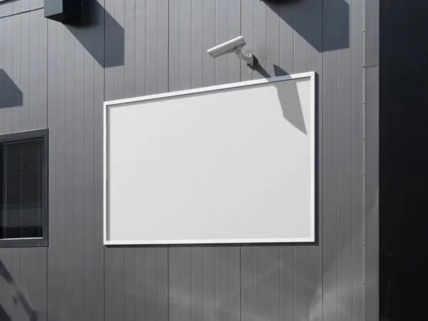 Perspective Sight of Horizontal Billboard Mockup on Metal Building 2