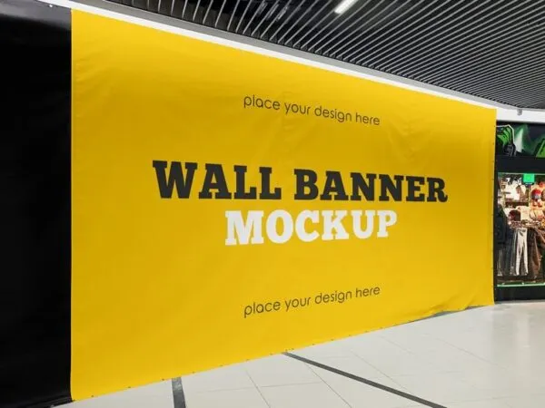 Perspective Sight of Horizontal Wall Banner Mockup 1