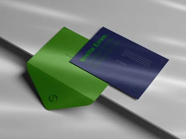 Perspective Sight of Invitation Card and Envelope Mockup 1