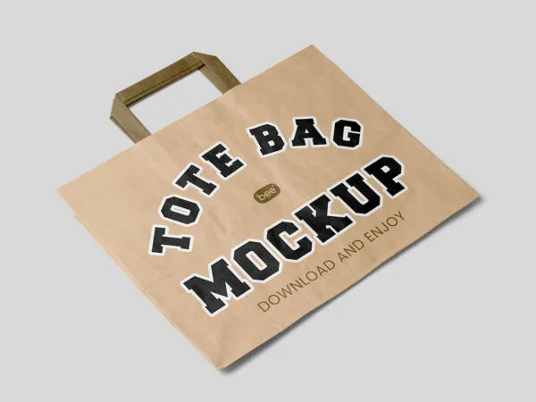 Perspective Sight of Lying Wide Paper Bag Mockup 1