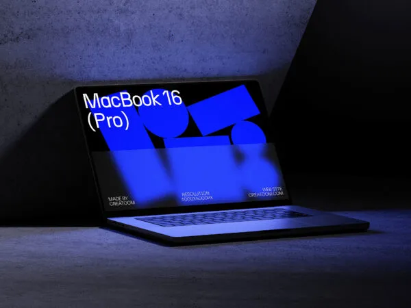 Perspective Sight of MacBook 16 Pro Mockup on Concrete Background 1