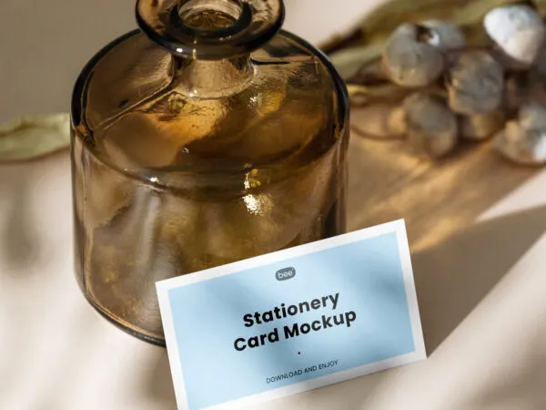 Perspective Sight of Oblong Card Mockup With Glass Vase 1