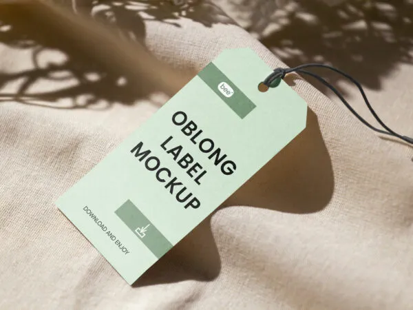 Perspective Sight of Oblong Paper Label Tag Mockup with Twine 1