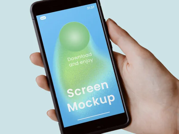 Perspective Sight of Smartphone Mockup in Hand 1