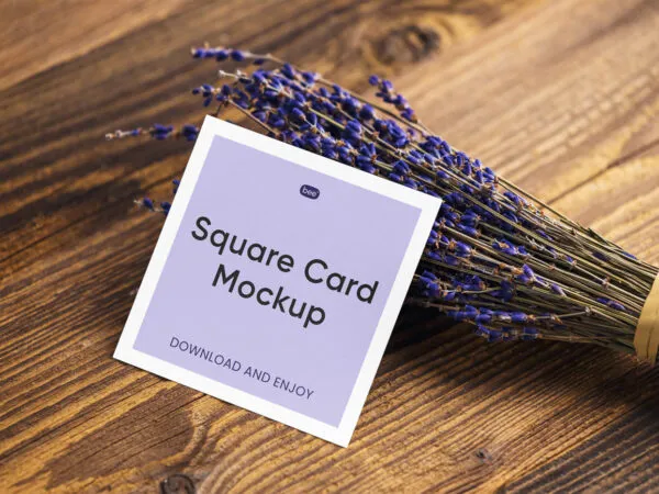 Perspective Sight of Square Card Mockup on Lavender 1