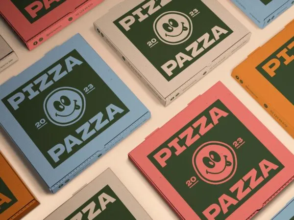 Perspective Sight of Square Pizza Boxes Mockup 1