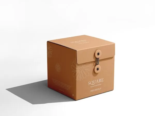 Perspective Sight of Square String Gift Box Mockup 1