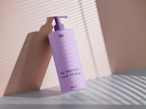 Perspective Sight of Standing Dispenser Bottle Mockup 1
