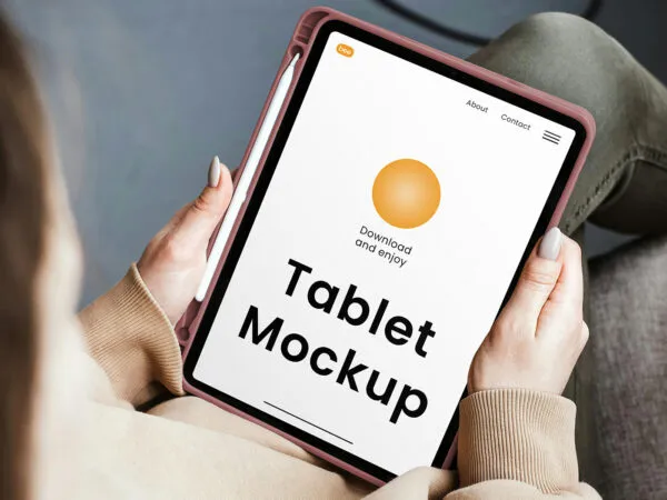Perspective Sight of Tablet Mockup in Hands 1