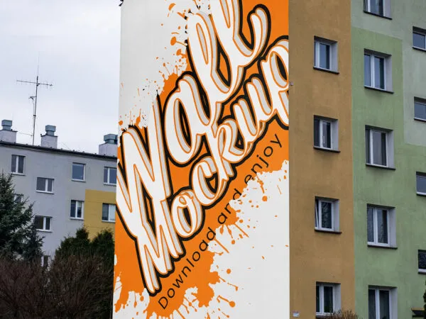 Perspective Sight of Vertical Building Wall Mockup 1