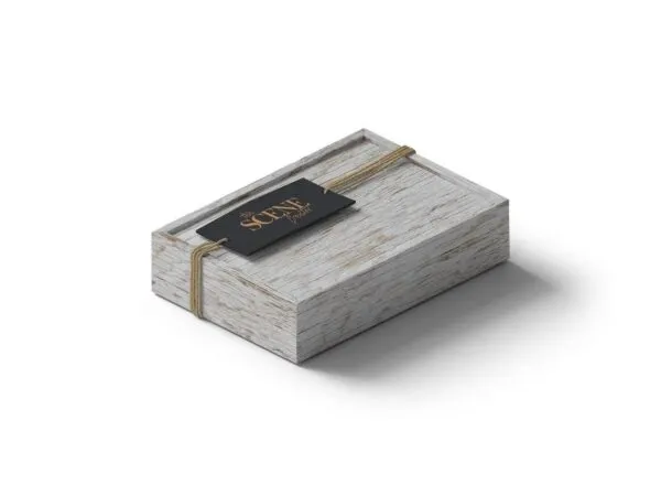 Perspective Sight of Wooden Box Mockup and Label 1
