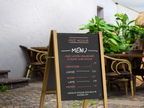 Perspective Sight of Wooden Chalkboard A Frame Sign Mockup 1