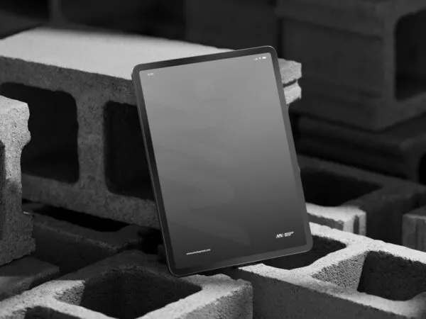 Perspective Sight of iPad Pro Mockup on Brick 1