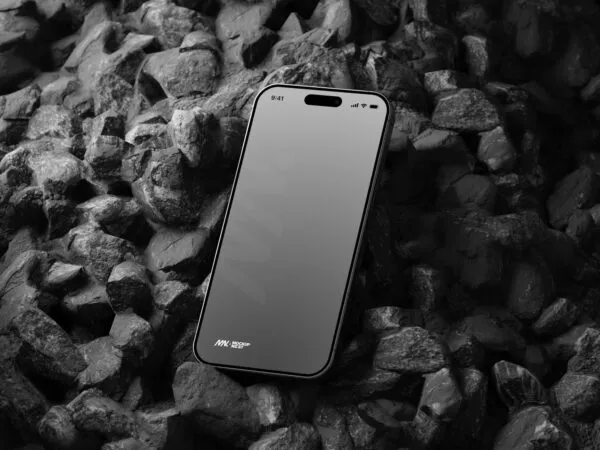Perspective Sight of iPhone 15 Pro Mockup on Black Stone 1