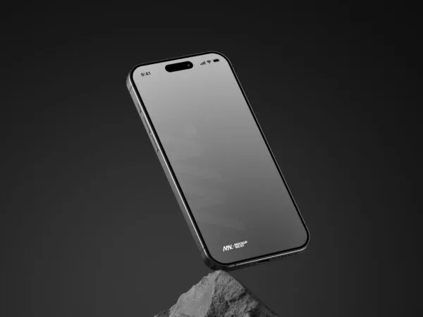 Perspective Sight of iPhone 15 Pro Mockup on Rock 1