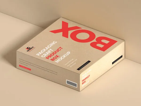 Perspective Square Packaging Craft Product Box Mockup 1