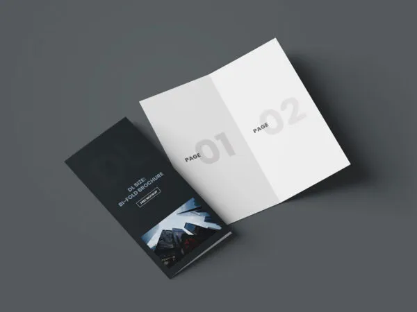 Perspective View 2 Open and Closed DL Bi fold Brochures Mockup 1