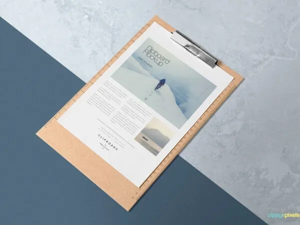 Perspective View A4 Size Paper Mockup on Laid Down Clipboard 1