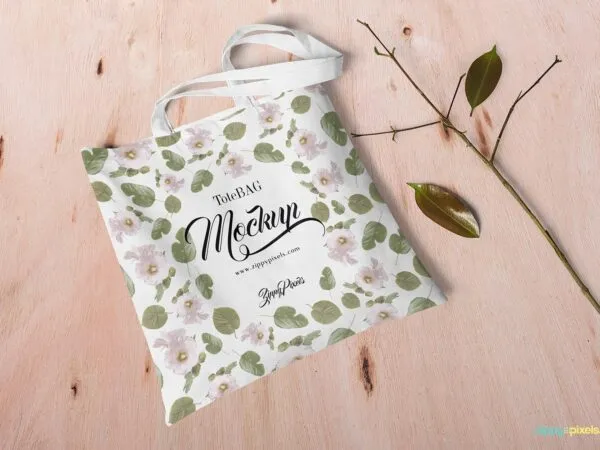 Perspective View Canvas Bag Mockup with a Tree Branch 1