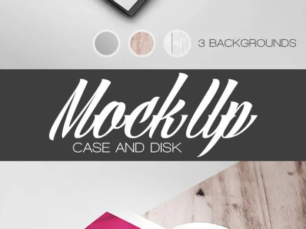 Perspective View Case and Disk on Floor Mockup 1