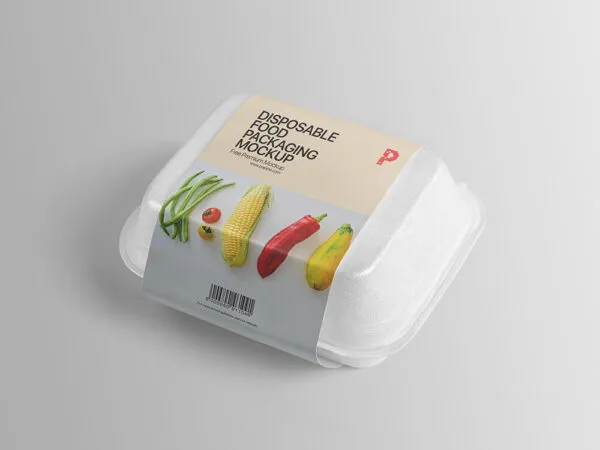 Perspective View Disposable Food Packaging Mockup with Paper Wrap 1