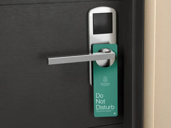 Perspective View Door Hanger Mockup on Metal Handle 1