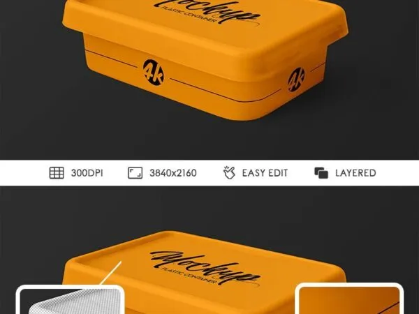Perspective View Flat Plastic Container Mockup in Plain Setting 1