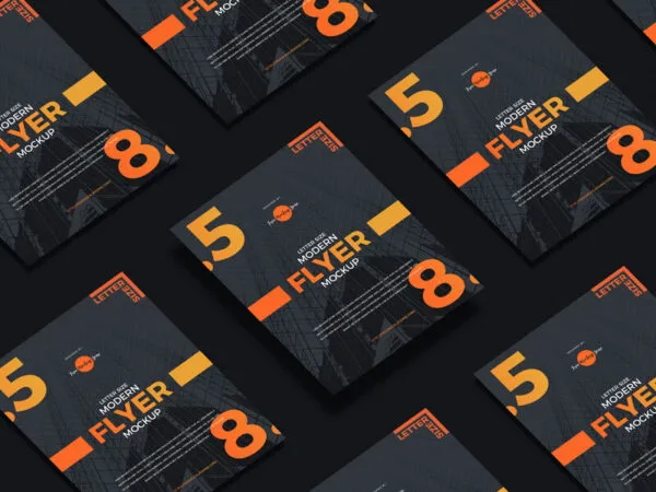Perspective View Grid Style Letter Size Flyers Mockup 1