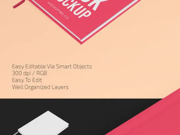 Perspective View Hardcover Book Mockup with Bookmark 1