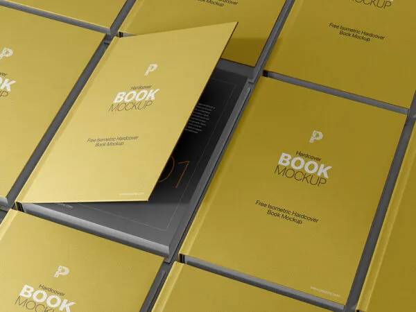 Perspective View Isometric Hardcover Book Grid Mockup 1
