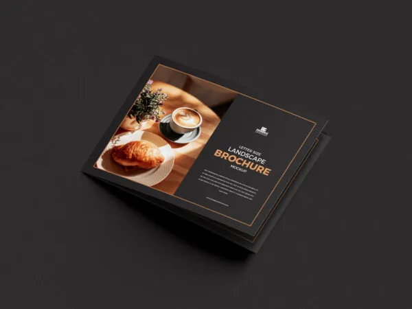 Perspective View Minimalistic Letter Size Landscape Brochure Mockup 1
