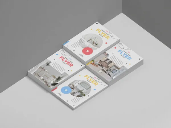 Perspective View Mockup Featuring Four Stacks of A4 Paper Flyers 1