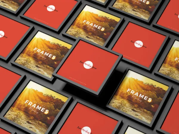 Perspective View Mockup of Square Frames in Grid Style 1