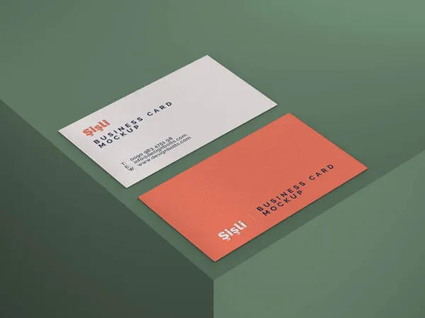 Perspective View Mockup of Two Business Cards in the Corner 1