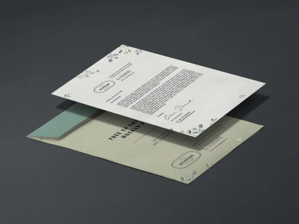 Perspective View Overlapping A4 Letterhead and C4 Envelope Mockup 1
