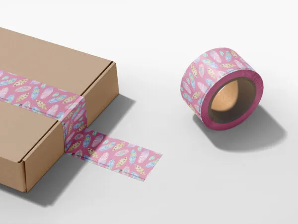 Perspective View Patterned Duct Tape with Box Mockup 1