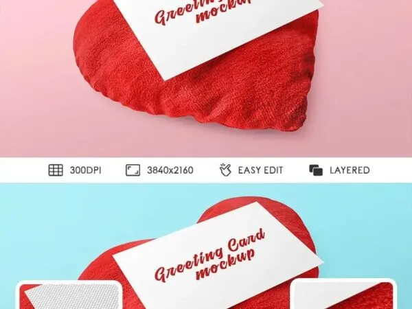 Perspective View Postcard on Heart Pillow Mockup 1