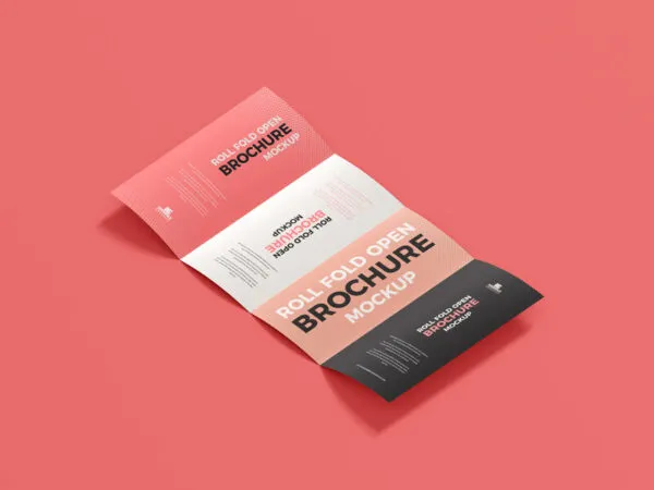 Perspective View Roll Fold Brochure Mockup 1