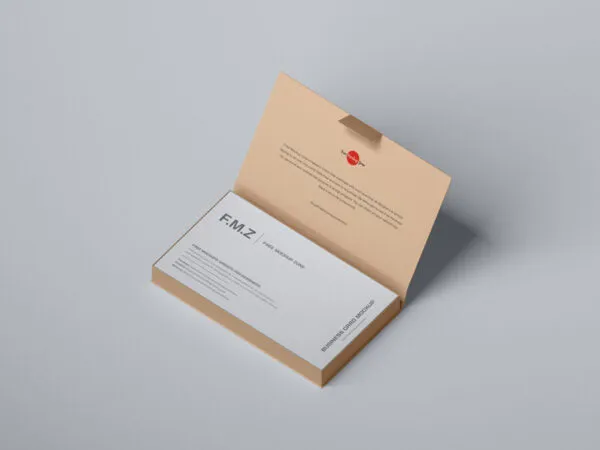 Perspective View Stack of Business Cards inside Rectangle Box Mockup 1