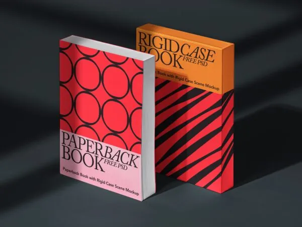 Perspective View Standing Double Paperback Books Mockup 1